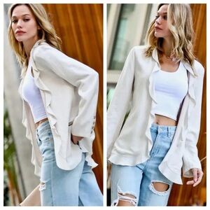 Mazik Jacket Womens 3X Plus Beige Flax Open Front Neutral Minimalist Lightweight